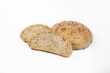 Fresh bakery product. Bread. Sesame seedless yeast isolated on white background. Top view and copy space for text.