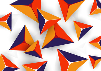 Abstract colorful background with geometric elements. Flying pyramids, triangles. Minimal cover design. Template for your corporate design. Vector
