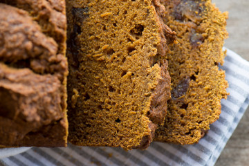 pumpkin bread sliced and ready to eat baked with real ingredients and healthy and delicious