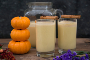 Pumpkin milk or drink with pumpkin and cinnamon
