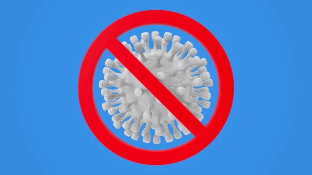 Animated bacteria or virus cell stop sign, dangerous microbe and germ concept
