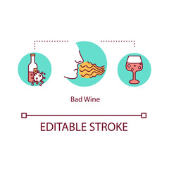 Bad wine concept icon. Expert sommelier guide to determine spoiled alcohol. Poor quality drink idea thin line illustration. Vector isolated outline RGB color drawing. Editable stroke