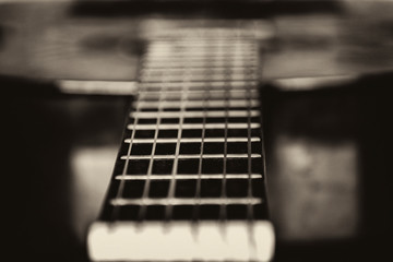 Acoustic guitar close-up selective focus