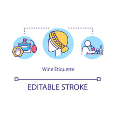 Wine etiquette concept icon. Manners to attend restaurant. Proper dresscode for winetasting event idea thin line illustration. Vector isolated outline RGB color drawing. Editable stroke