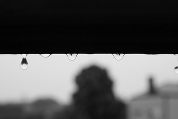 Krople deszczu na oknie jesień - obrazy, fototapety, plakaty