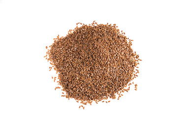 Top view Flax seeds background isolated on white.