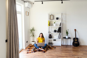 Freelancer woman works from home, work remotely