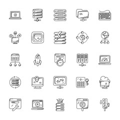  Web Hosting Doodle Vector Icons Set