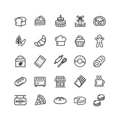 Bakery Sign Black Thin Line Icon Set. Vector