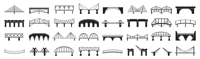 Bridge of construction vector black set icon.Vector illustration river architecture on white background .Isolated black set icon bridge of construction.