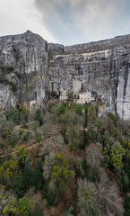 Fototapeta premium Aerial view of the Grotto of Maria Magdalena in France, Plan D'Aups, the massif St.Baum, holy fragrance, famous place among religious believers, the Monastery of Dominican Friars