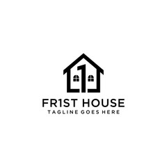 Creative modern minimalist first house sign logo design template 
