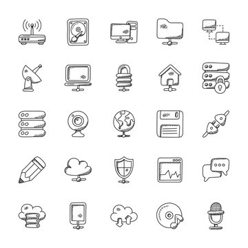 Network Doodle Icons Set