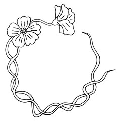 Black and white  flower wreath 01. Сoloring picture. Vector image.