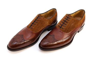 Leather shoes elegant oxford style in brown color isolated on white background