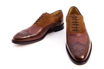 Leather shoes elegant oxford style in brown color isolated on white background