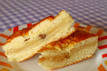 Closeup a Plate of Two Slices of Gata, Delicious Armenian Traditional Sweet Filling Bread