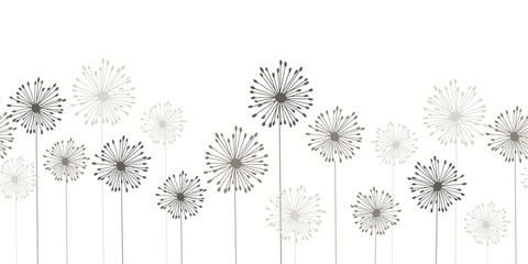 Seamless dandelion pattern, vector seamless background with hand drawn plants and seeds - 334256730