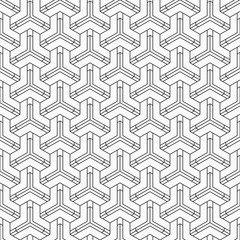 Abstract seamless pattern. Modern stylish texture. Linear style. Geometric tiles with triple hexagonal elements. Vector monochrome background.