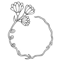 Black and white  flower wreath 02. Сoloring picture. Vector image.