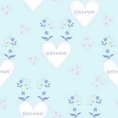 Seamless Floral Vector Pattern with hearts and small romantic flowers for decoration, textile, print, stationery, fabric