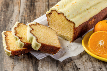 orange pudding on wooden table
