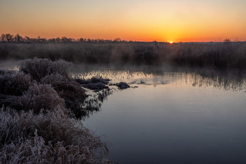 Rzeka Narew. Słoneczny poranek z przymrozkiem. Narwiański Park Narodowy. Podlasie. Polska © podlaski49