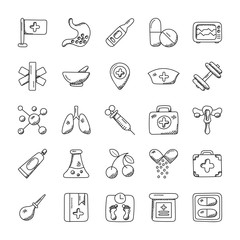Fototapeta premium Medical and Health Doodle Icons 