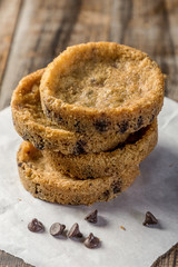 chocolate chip cookies on wooden table