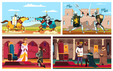 Knights characters medieval fantasy scene set