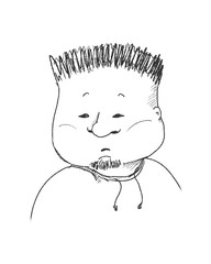 Fat plus size square head man boy guy line art ink graphic isolated on white background