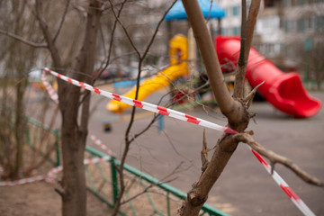 Fototapeta na wymiar a playground fenced with warning tape.