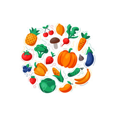 Vegetables and Fruits - Set of Colorful Icons
