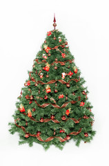 decorated christmas tree isolated green White background
