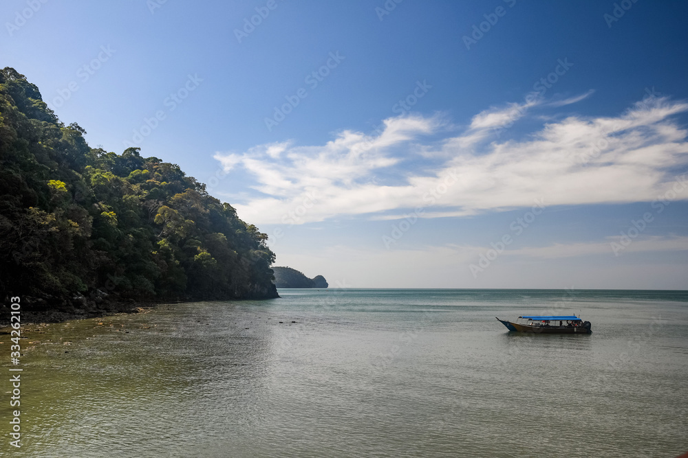 Canvas Prints Touristic Boat on Andaman Sea. Island Hopping in Langkawi. Family vacation and tours in Malaysia. 