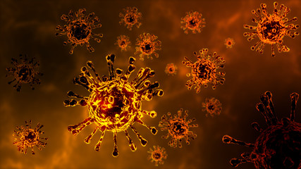 Group of virus cells. 3D illustration of Coronavirus cells - obrazy, fototapety, plakaty