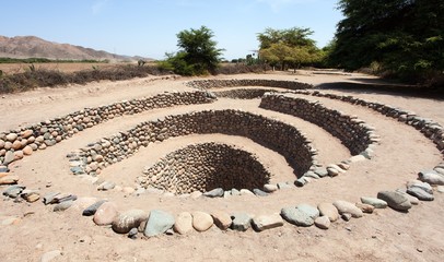 Fototapeta na wymiar Cantalloc Aqueduct in Nazca, spiral or circle aqueducts