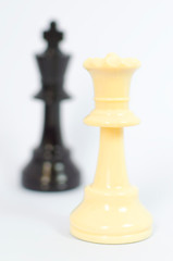 White queen and black king chess with white background