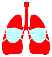  Covid 19. Coronovirus. Stylized red lungs in a mask. Vector, illustration, isolate,