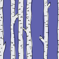Birch trees lite seamless pattern on blue background. Seamless, repeat vector illustration surface pattern design
