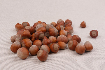 A pile of hazelnuts. Close-up.