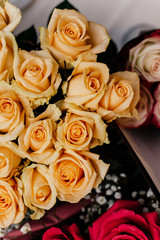 Background from beautiful gentle shades of fresh flowers. Yellow roses, in the artwork.