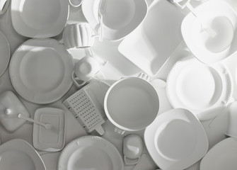 Background from different dishes painted white paint