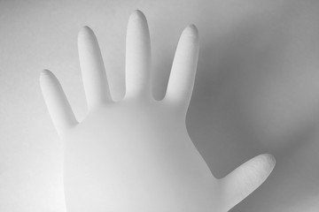 Medical glove on a white background, place for text.