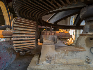 Turbines for generating electricity in one of the largest hydro power plants in the Balkans collapses, built in 1899, vandalized with graffiti. 
