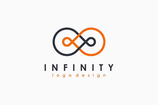 Grey and Orange Line Infinity Logo isolated on White Background. Flat Vector Logo Design Template Element.