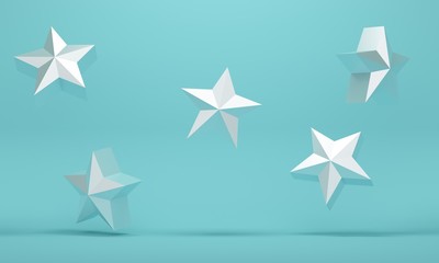 Blue abstract background with silver flying stars. 3d rendering