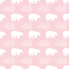 Vector pastel baby pink and white polar bear seamless pattern background