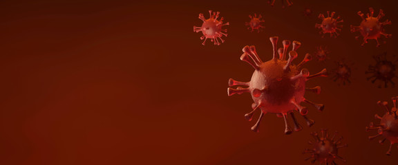 Coronavirus outbreak and coronaviruses influenza background pandemic medical health risk concept 3D render red right