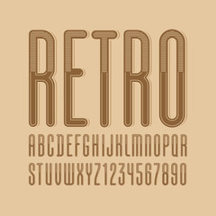 Ultra high font of retro style, old alphabet sans serif with striped effect, rounded letters from A to Z and numbers from 0 to 9 for you designs, vector illustration 10EPS